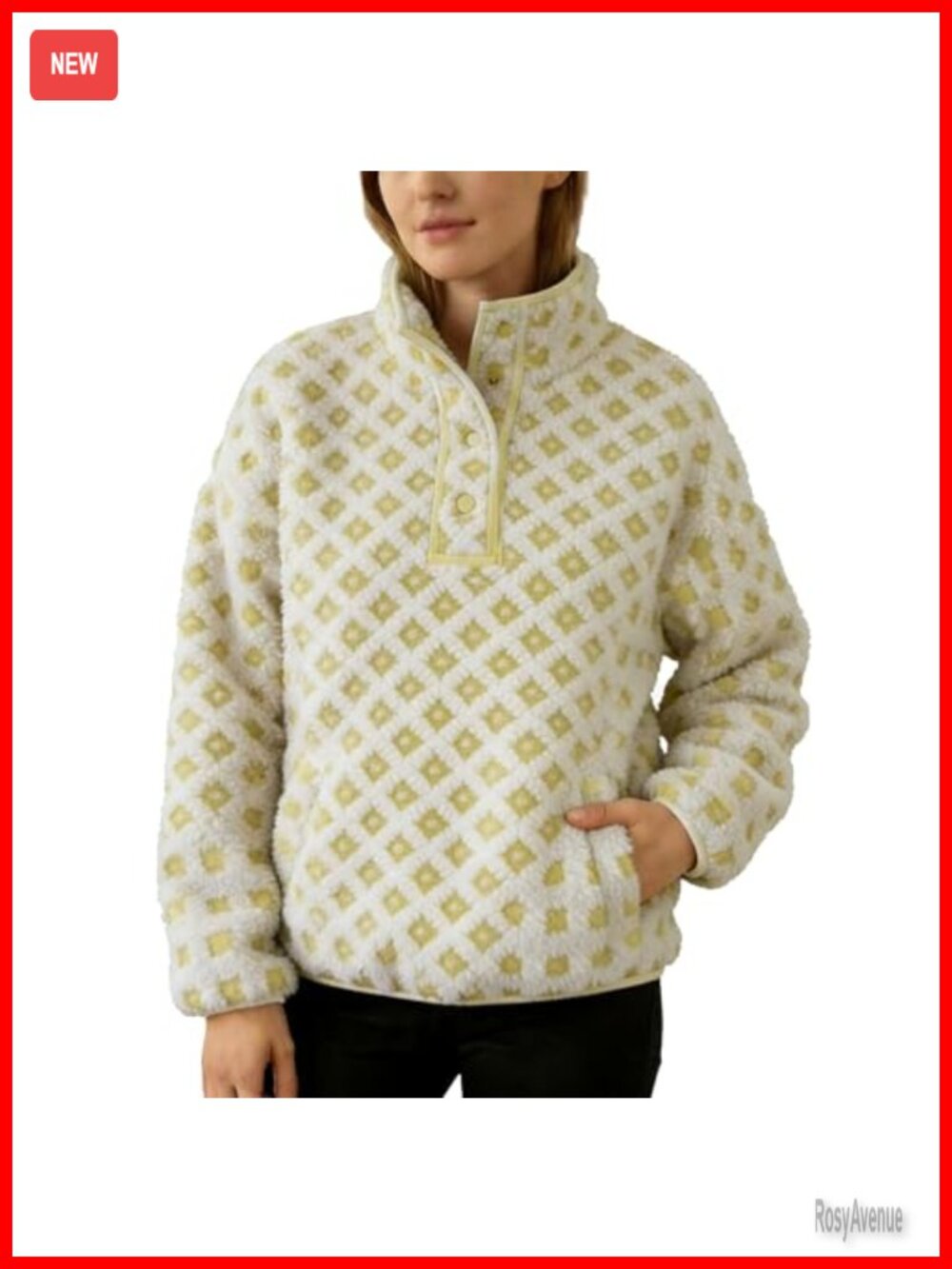 Fleece Checkered Hoodie Women Long Sleeve High Neck Sherpa Pullover